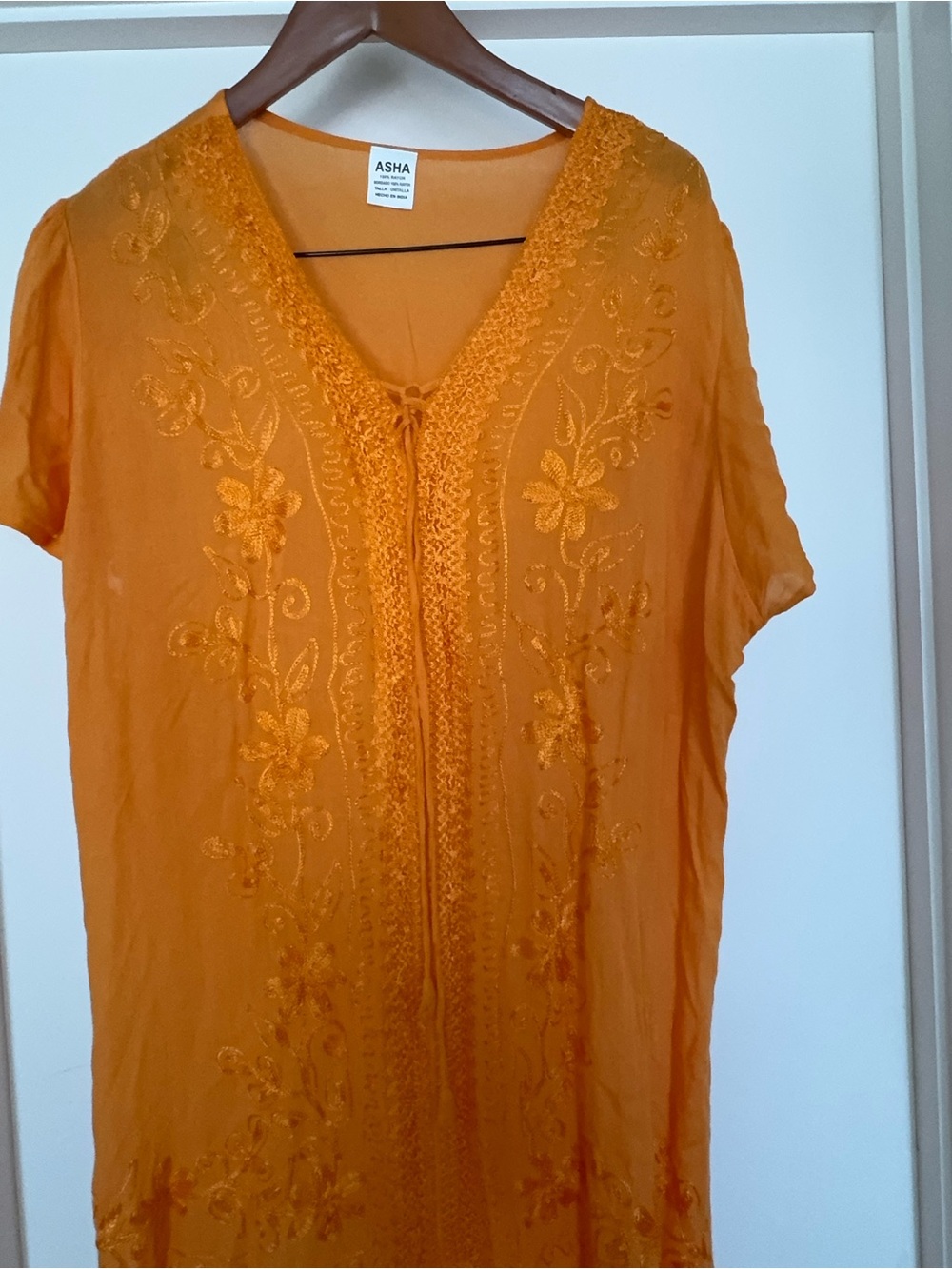 Embroidered V-Neck Orange Dress/Tunic